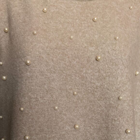 Zara Trafaluc Oatmeal Beige Pearl Beaded Oversized Sweater Size S - Picture 8 of 11